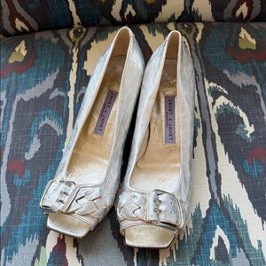 Silver Buckle Peep Toe Heels